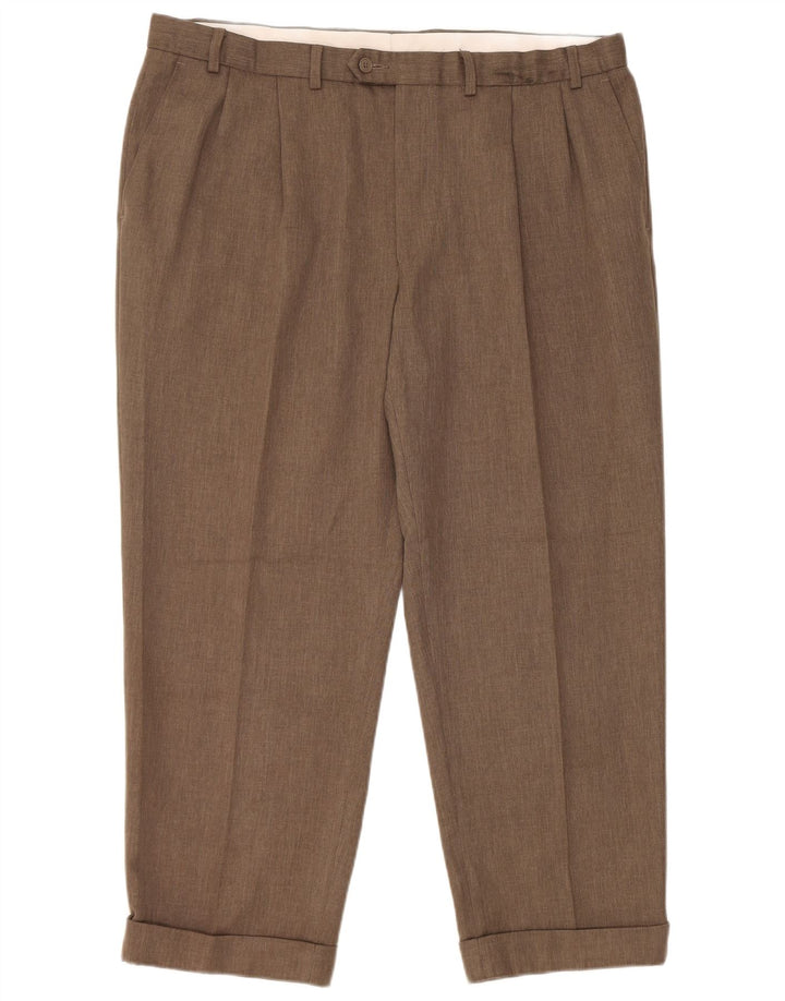 Marks & Spencer Pantaloni de costum conici pentru bărbați L40 L29 Maro Poliester