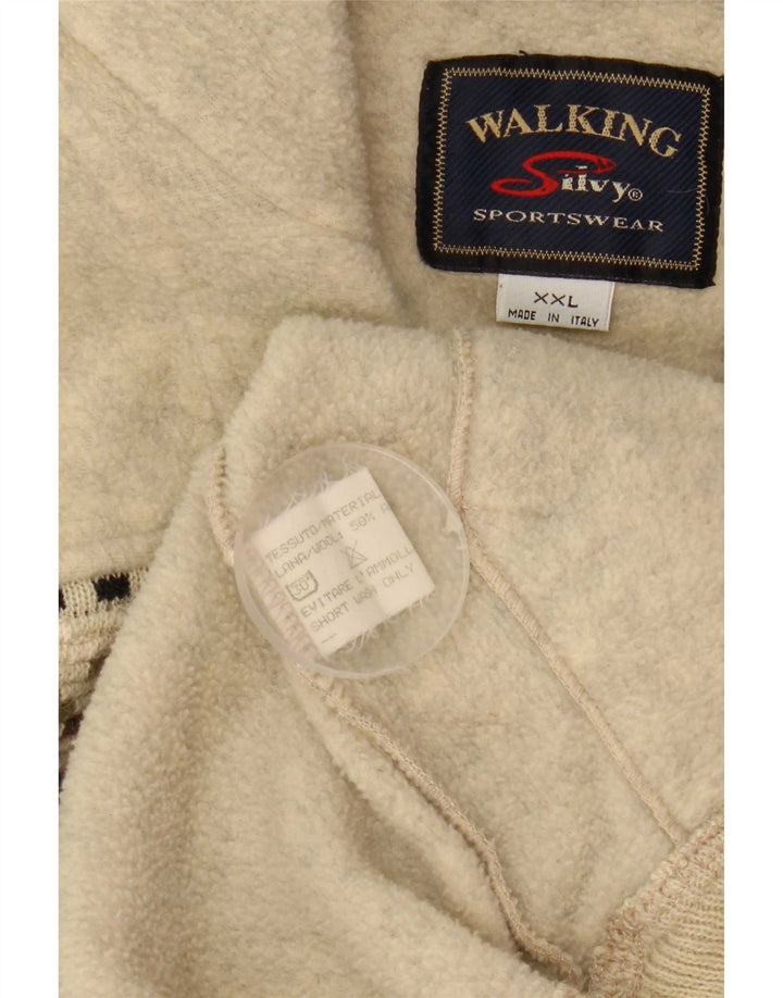 Pulover din lână pentru bărbați Silvy, cu fermoar, 2XL, bej, lână geometrică