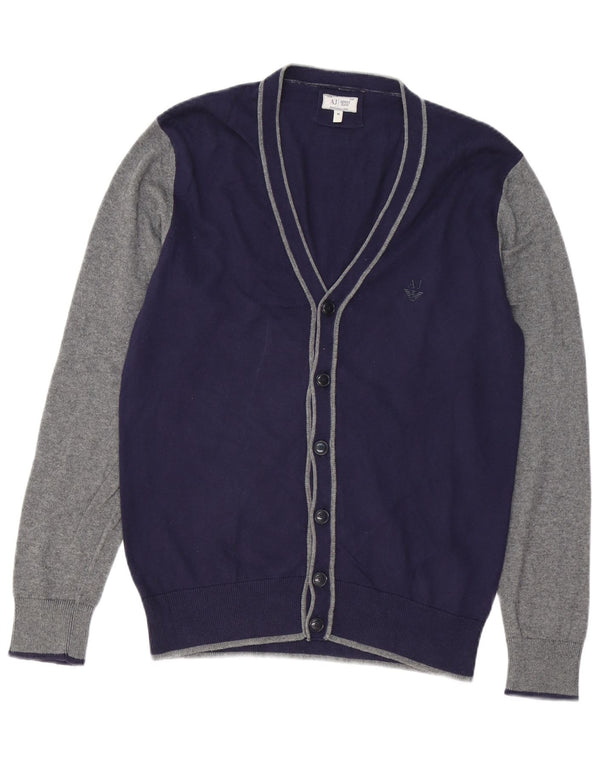 Pulover cardigan pentru bărbați ARMANI JEANS, bumbac color block, albastru bleumarin mediu