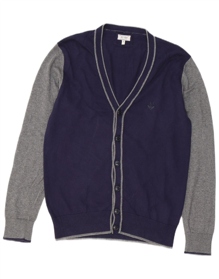 Pulover cardigan pentru bărbați ARMANI JEANS, bumbac color block, albastru bleumarin mediu