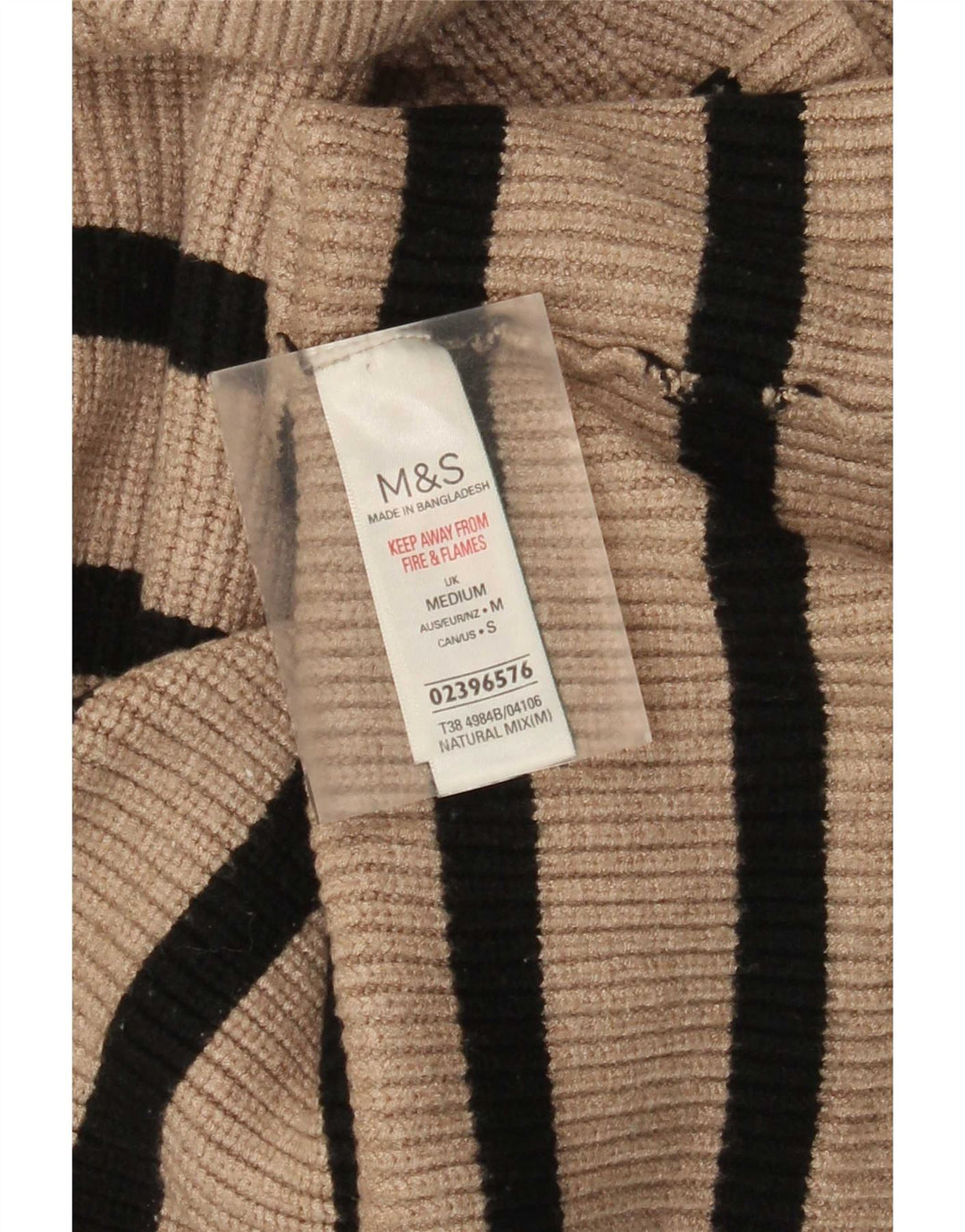 Pulover pentru femei Marks & Spencer cu gât rulat în dungi, UK 12 Medium Bej