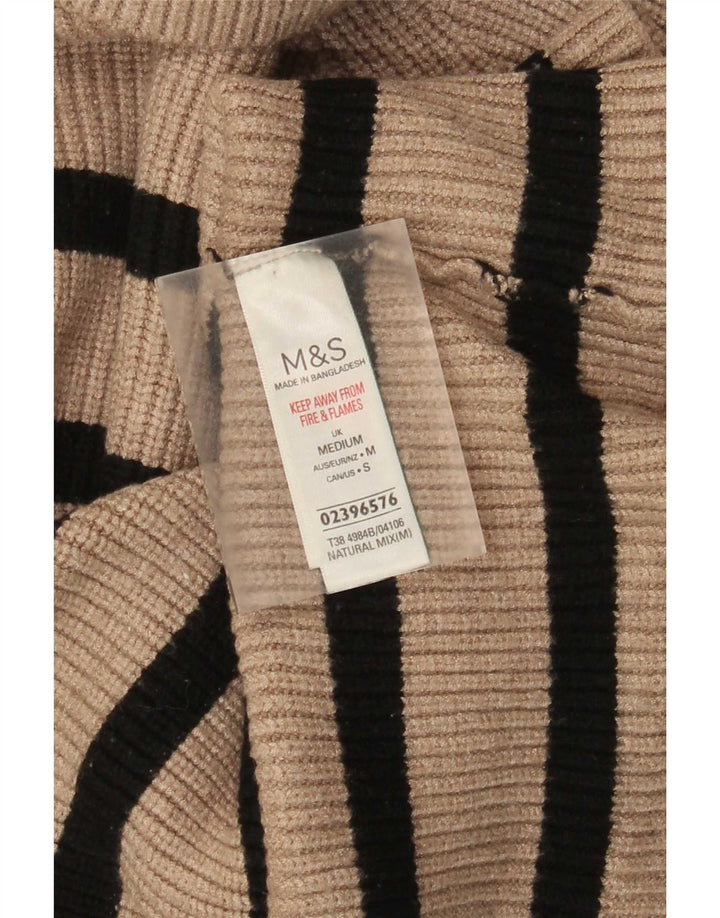 Pulover pentru femei Marks & Spencer cu gât rulat în dungi, UK 12 Medium Bej