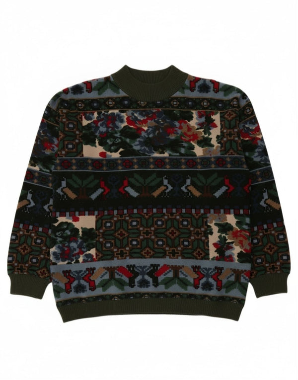 Pulover vintage cu gât țestoasă pentru femei UK 18 XL Kaki Fair Isle