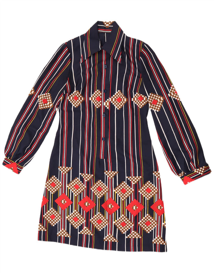 Rochie cămașă pulover vintage pentru femei UK 12 Medium bleumarin cu dungi