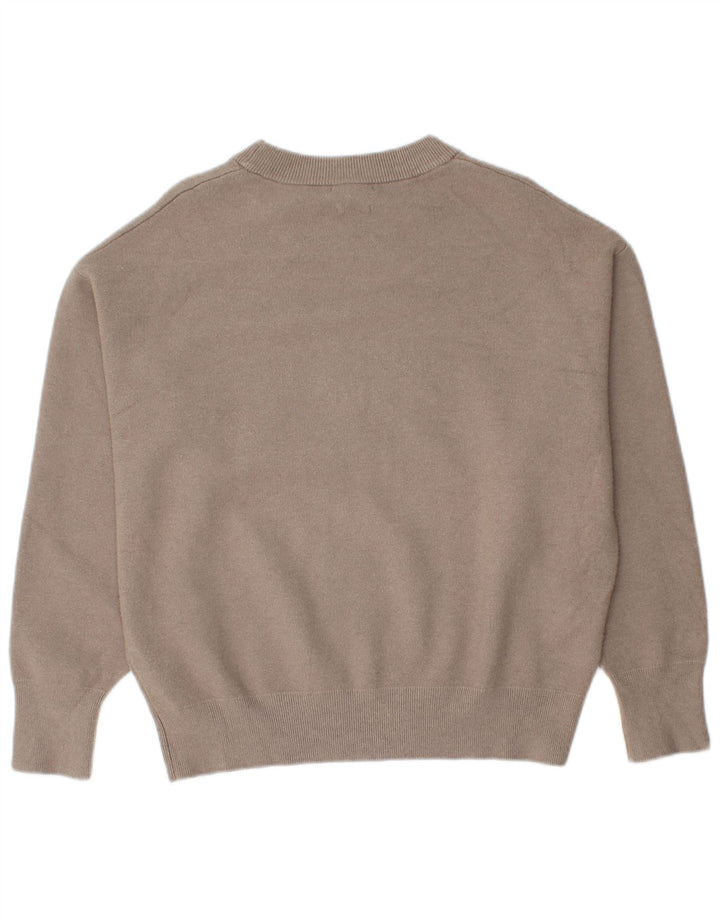 Massimo Dutti Pulover cu decolteu rotund cu grafic pentru femei UK 14 Bej mediu