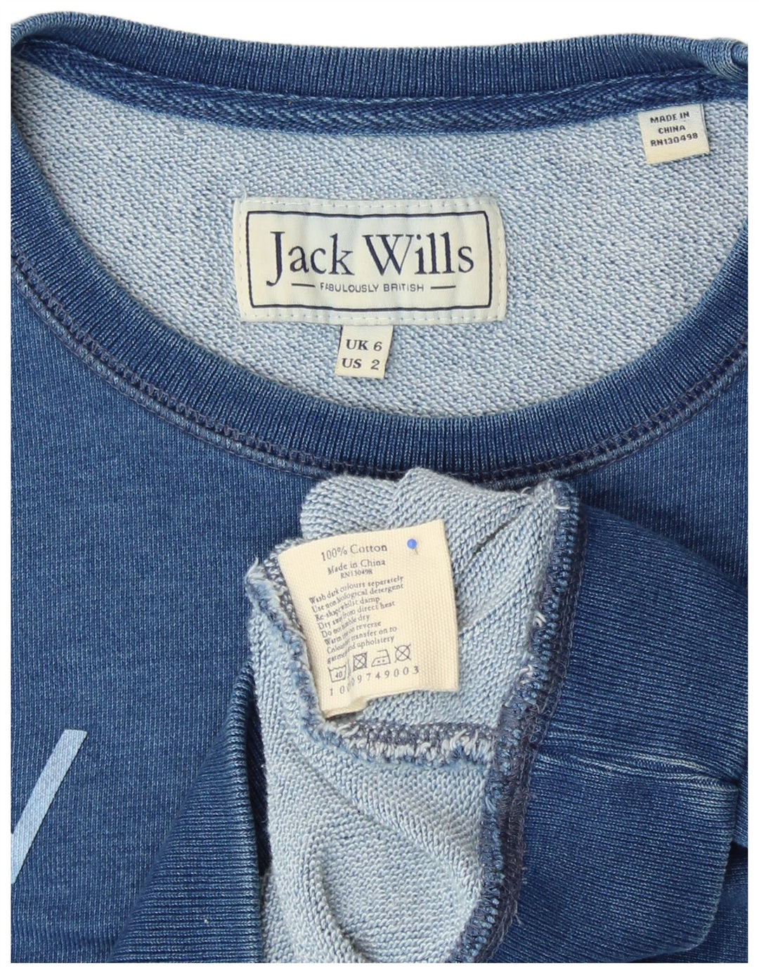 JACK WILLS Pulover cu grafic pentru femei UK 6 XS Bumbac albastru