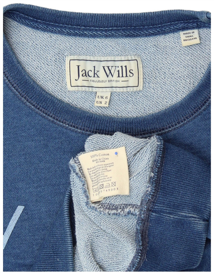JACK WILLS Pulover cu grafic pentru femei UK 6 XS Bumbac albastru