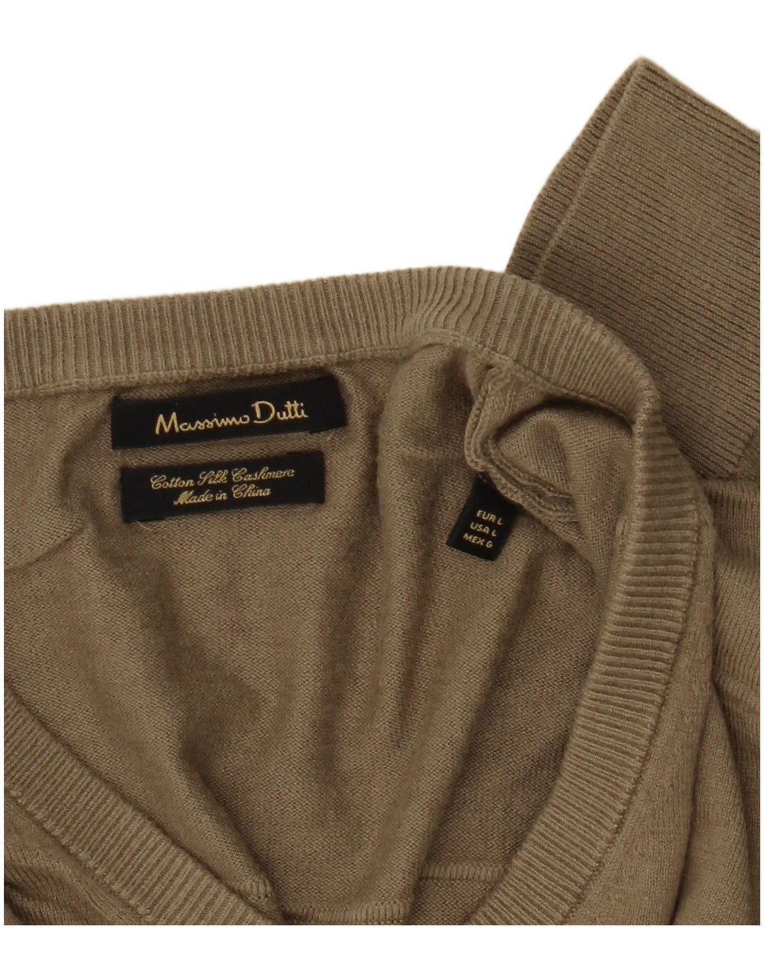 Massimo Dutti Pulover cu decolteu în V pentru bărbați, bumbac mare kaki