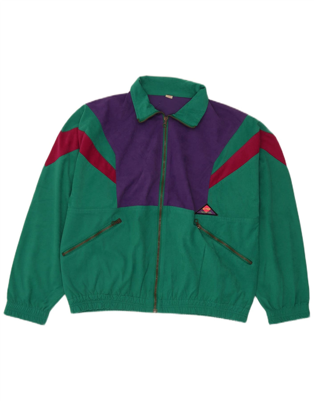 Trening Vintage pentru femei UK 14 Medium Green Colorblock Poliester