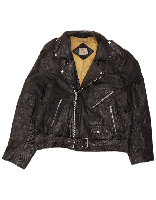 Jachetă motociclist din piele pentru bărbați CLASIC UK 42 XL Negru