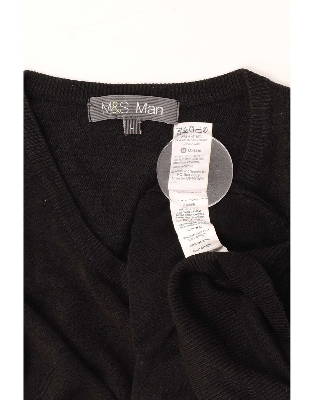 Pulover pentru bărbați Marks & Spencer, cu decolteu în V, mare, negru, acrilic