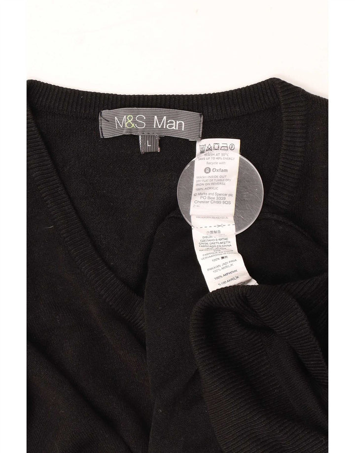 Pulover pentru bărbați Marks & Spencer, cu decolteu în V, mare, negru, acrilic