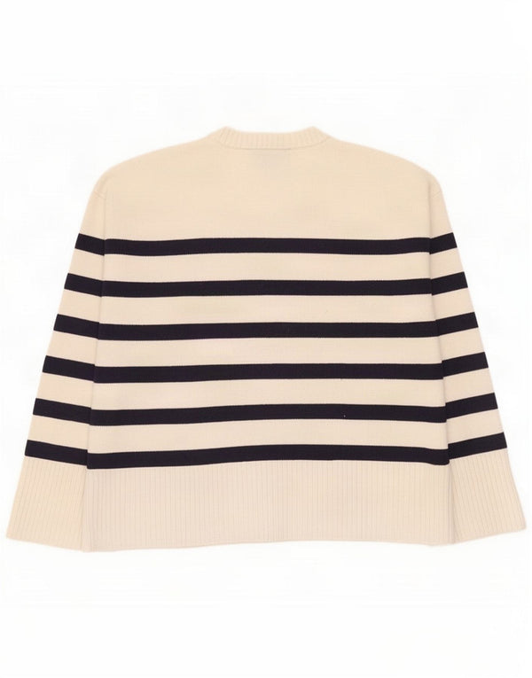 Zara Pulover supradimensionat pentru femei, cu gâtul turn, cu dungi mici, alb închis