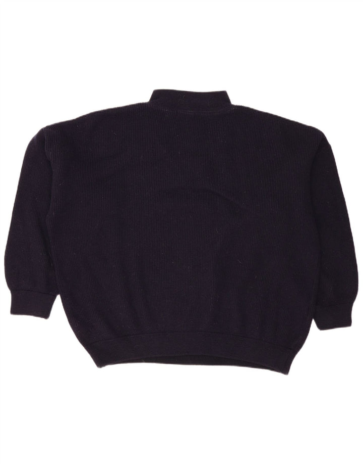 Pulover vintage pentru femei, cu fermoar supradimensionat, cu gât, UK 16, mare, lână bleumarin