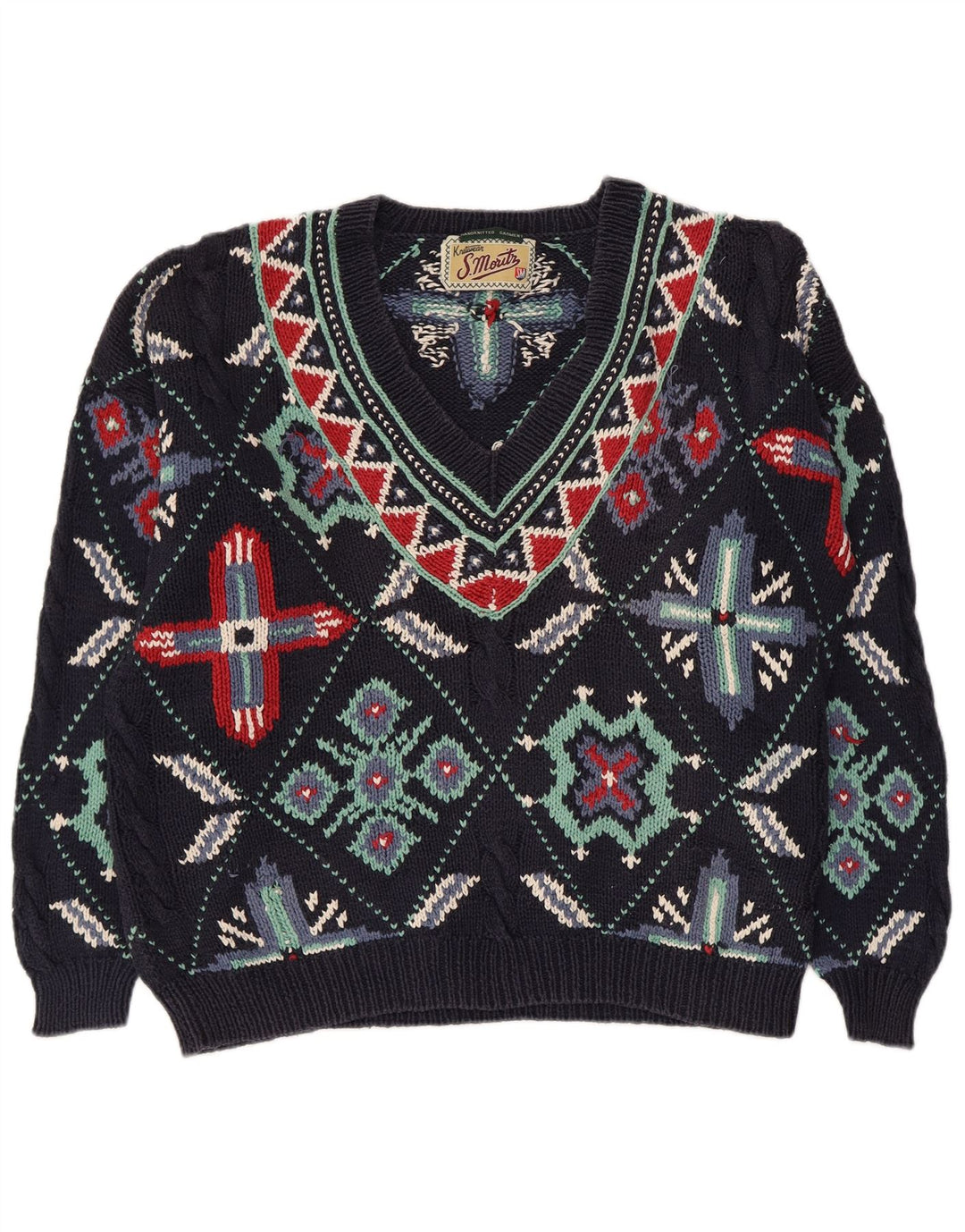 Pulover S.Moritz pentru femei cu decolteu în V UK 16 mare bumbac bleumarin