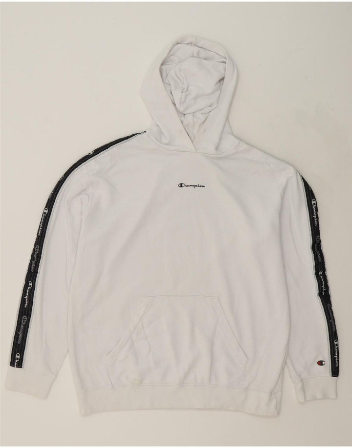 CHAMPION Mens Graphic Hoodie Jumper Medium White Colourblock Vintage Champion and Second-Hand Champion from Messina Hembry 