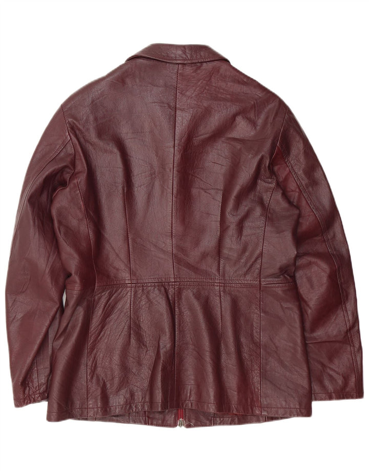 Jachetă de piele vintage pentru femei UK 18 XL din piele burgundă