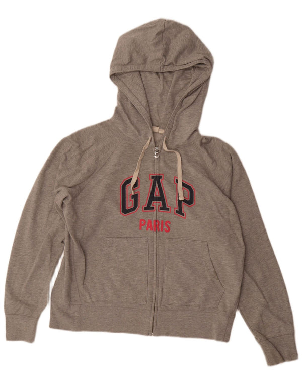 Gap Pulover cu capota cu fermoar grafic pentru femei UK 16 mare bumbac gri