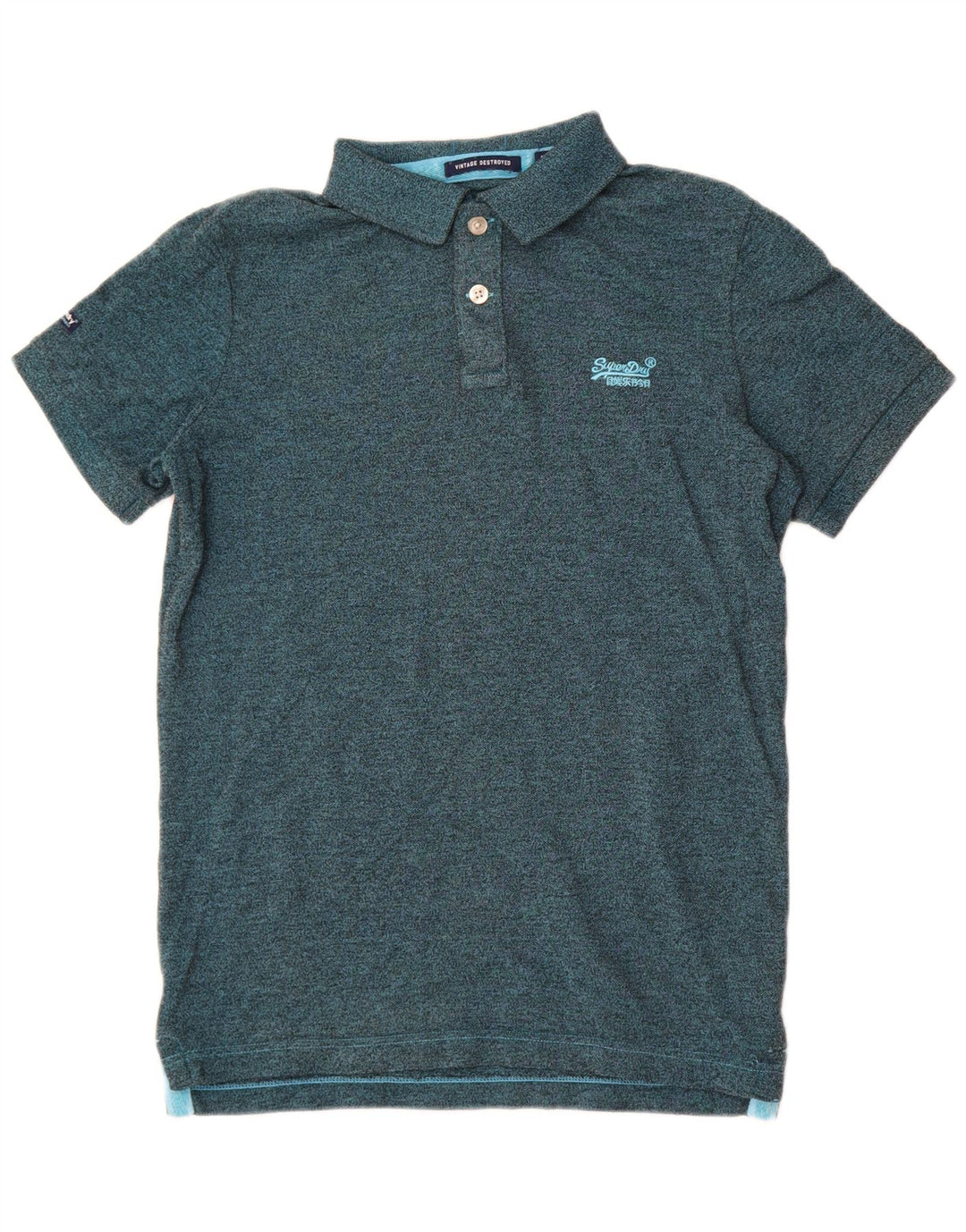 Tricou polo Superdry pentru bărbați, poliester cu pături verde mediu