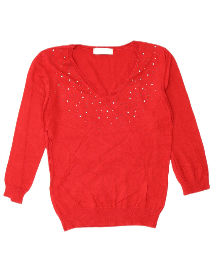 Marks & Spencer Pulover cu decolteu în V pentru femei UK 10 Small Red Viscose