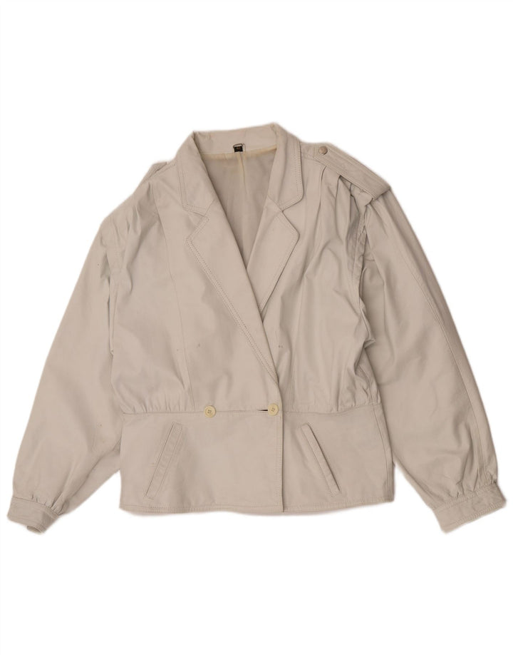 Jachetă militară din piele vintage pentru femei EU 42, mare, albă, din piele