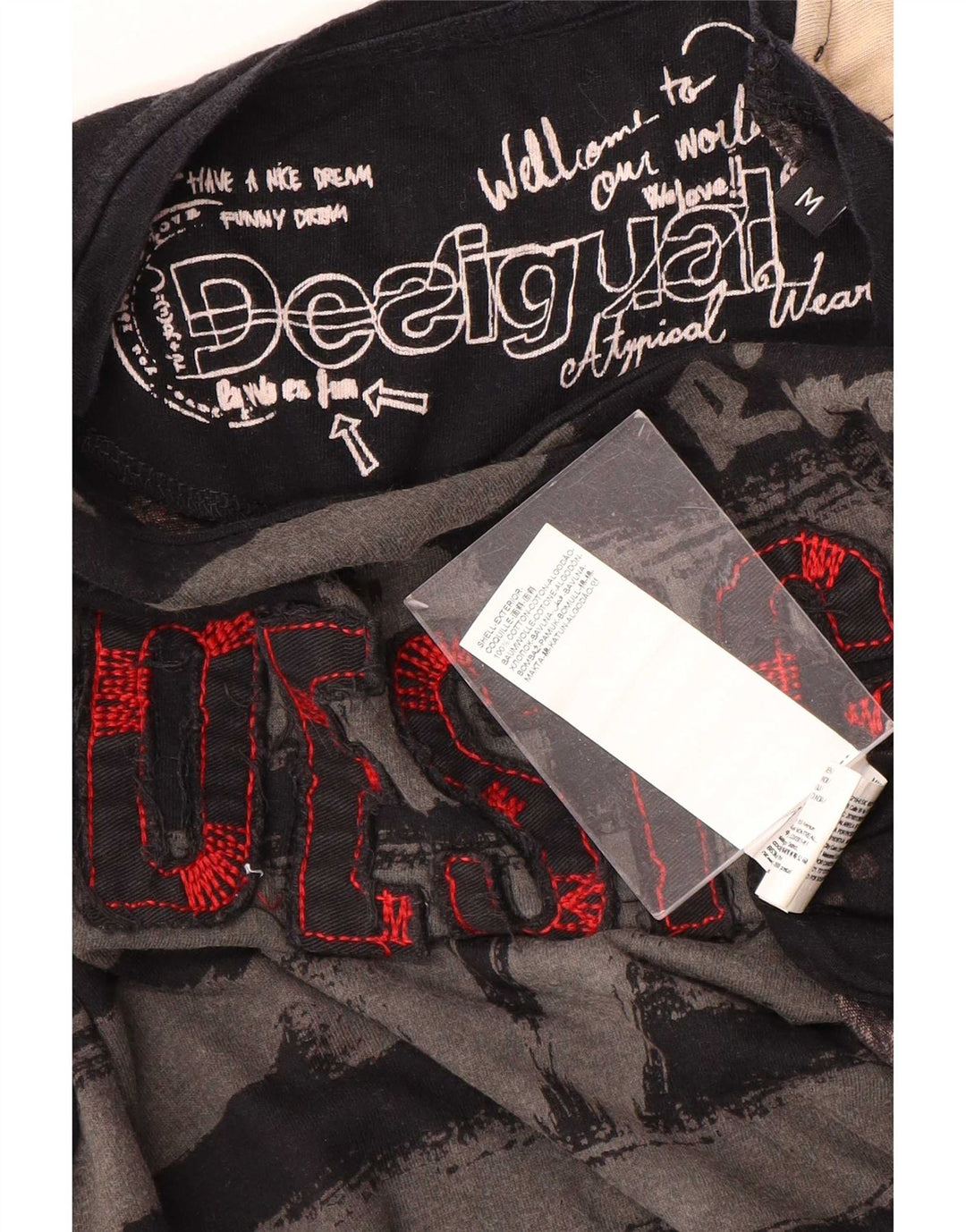 Top grafic Desigual pentru bărbați cu mânecă lungă, bumbac mediu negru