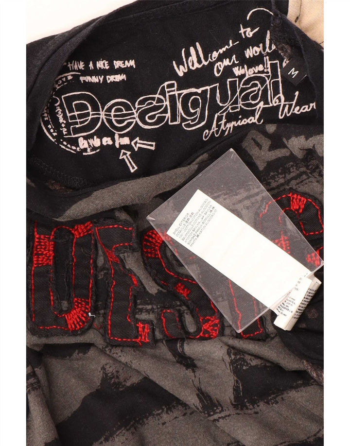 Top grafic Desigual pentru bărbați cu mânecă lungă, bumbac mediu negru