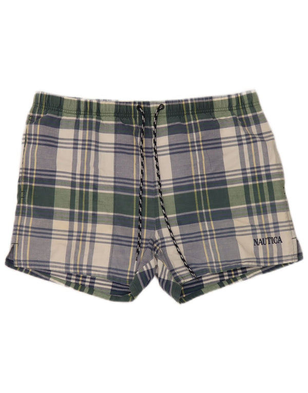 Pantaloni scurți de înot Nautica pentru bărbați, bumbac verde mediu cu carouri