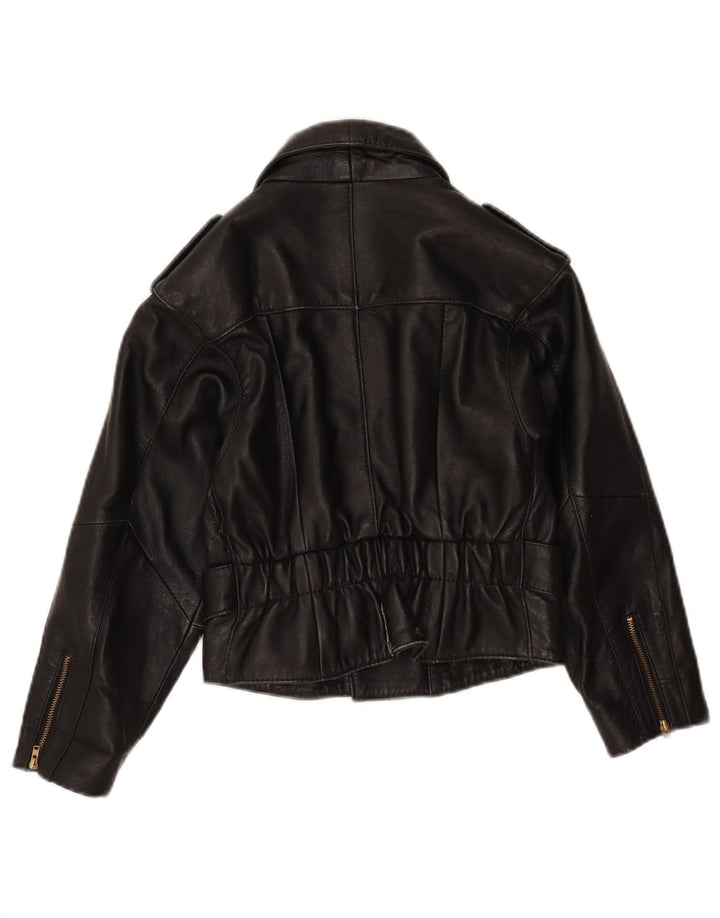 Jachetă de motociclist din piele crop vintage pentru femei UK 8 Mic din piele neagră