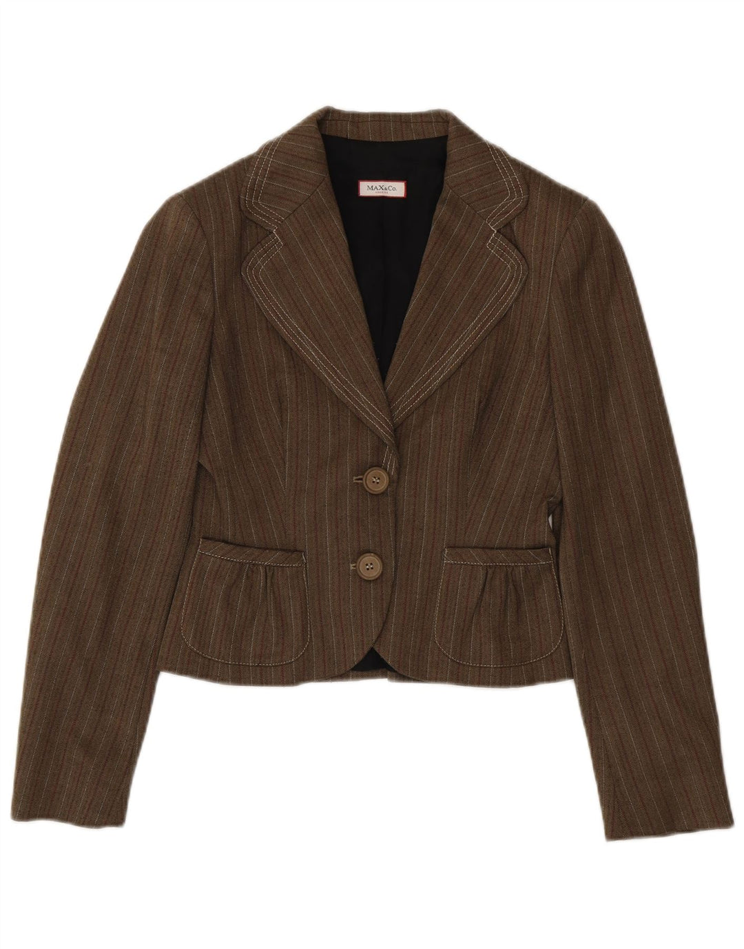Blazer pentru femei Max & Co. Jachetă cu 2 nasturi UK 10, maro, cu dungi mici