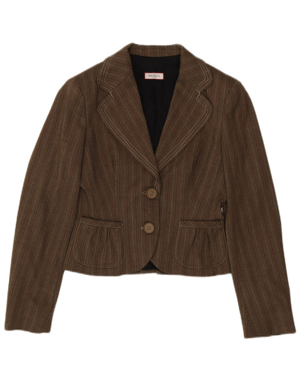 Blazer pentru femei Max & Co. Jachetă cu 2 nasturi UK 10, maro, cu dungi mici