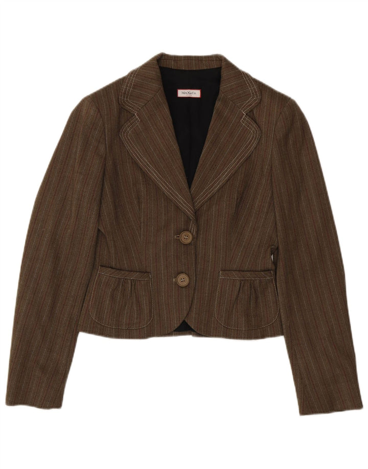 Blazer pentru femei Max & Co. Jachetă cu 2 nasturi UK 10, maro, cu dungi mici