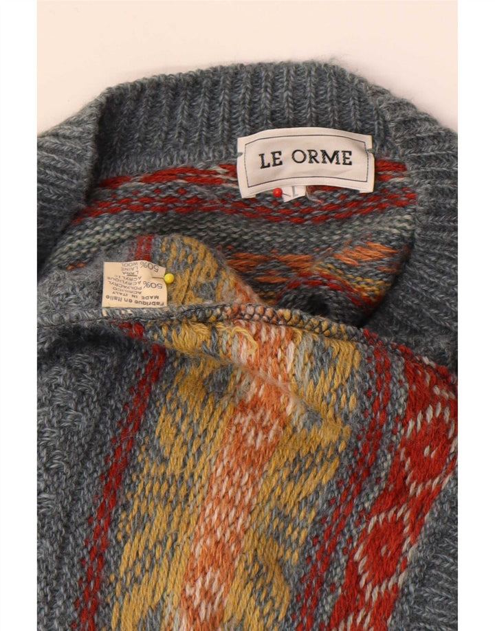 Cardigan Vintage pentru bărbați, mare, gri Fair Isle acrilic