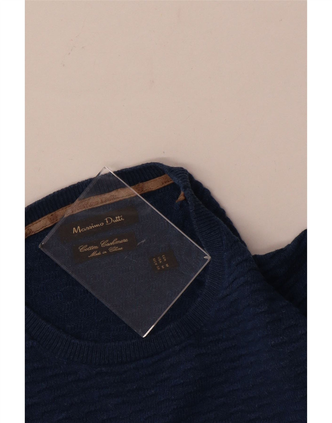Pulover Massimo Dutti pentru bărbați cu gât roșu, bumbac albastru mediu