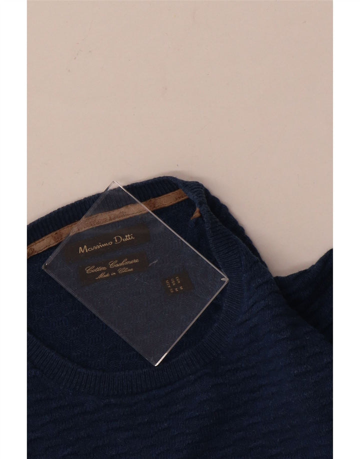 Pulover Massimo Dutti pentru bărbați cu gât roșu, bumbac albastru mediu