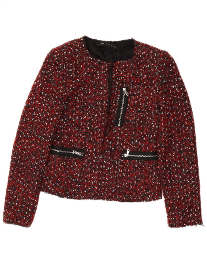 Jachetă Zara pentru femei Crop Blazer UK 10 Small Red Flecked Modern