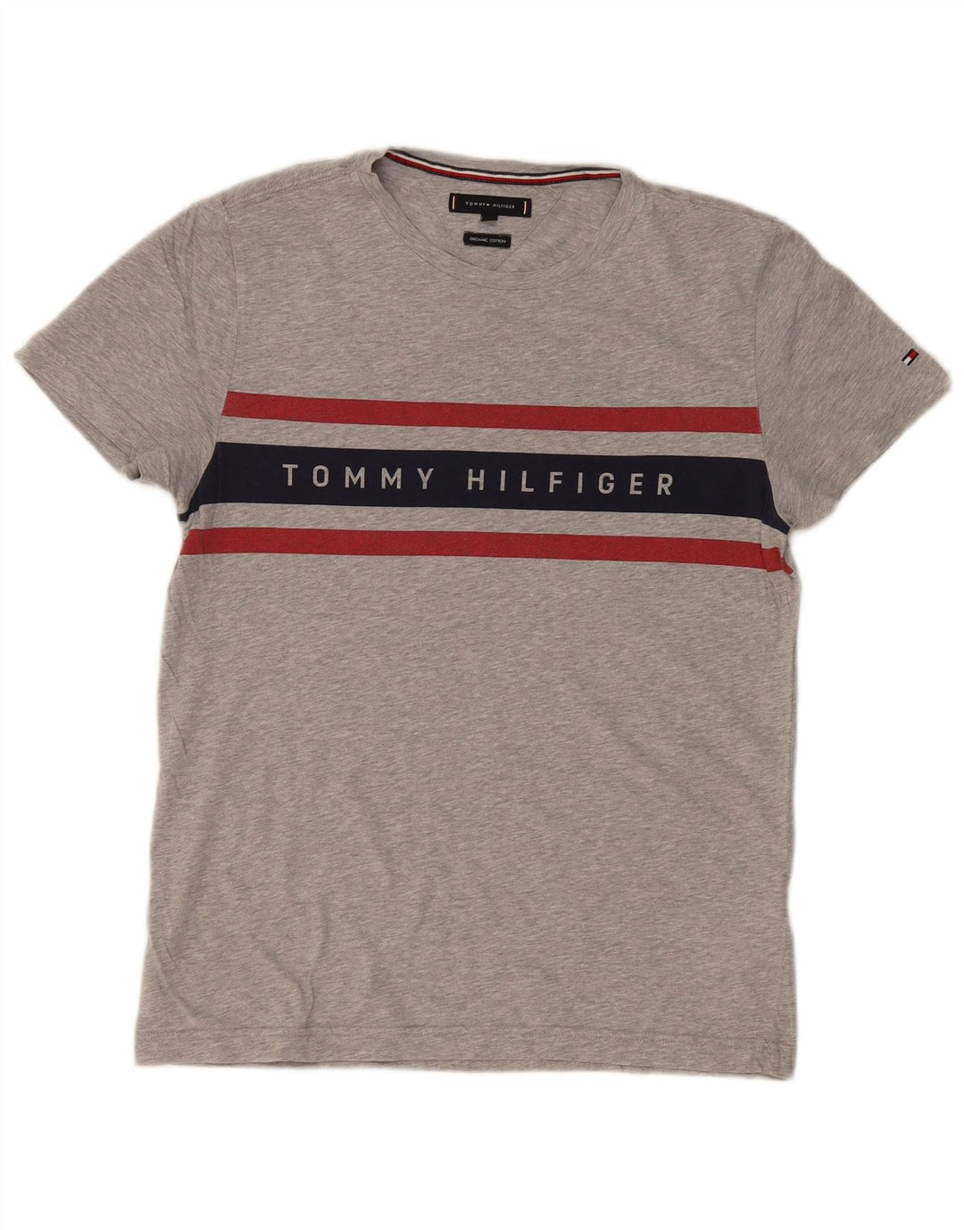 TOMMY HILFIGER Tricou grafic pentru bărbați Top mic, gri, bumbac color bloc