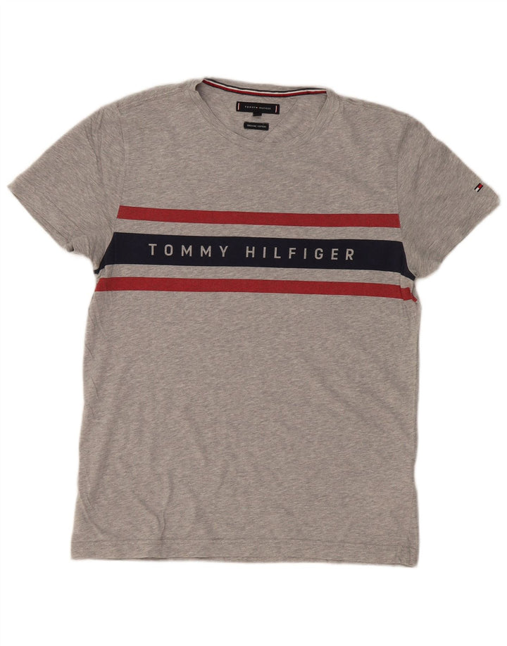 TOMMY HILFIGER Tricou grafic pentru bărbați Top mic, gri, bumbac color bloc