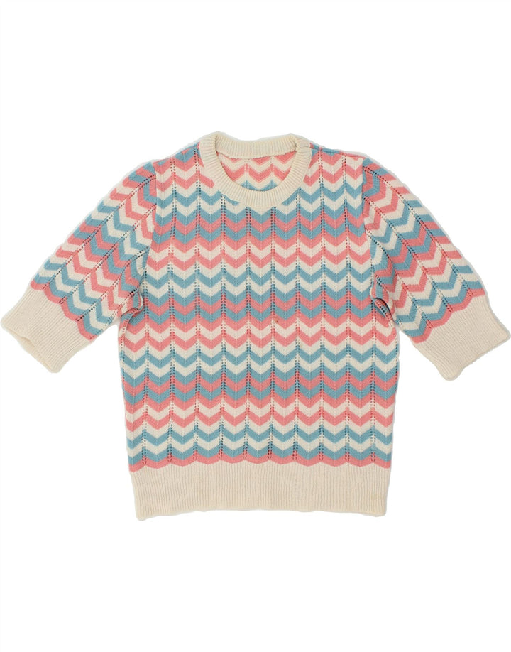 Pulover VINTAGE pentru femei cu gâtul cu barca UK 12 Chevron mediu multicolor