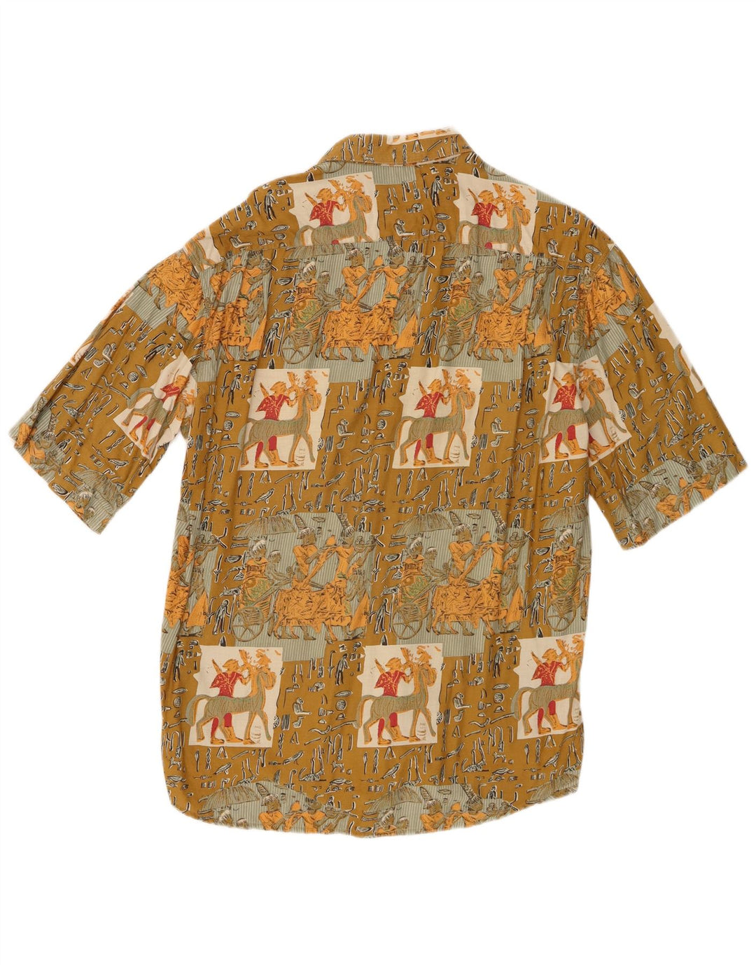 Cămașă vintage cu mânecă scurtă pentru bărbați, kaki mare, patchwork, viscoză