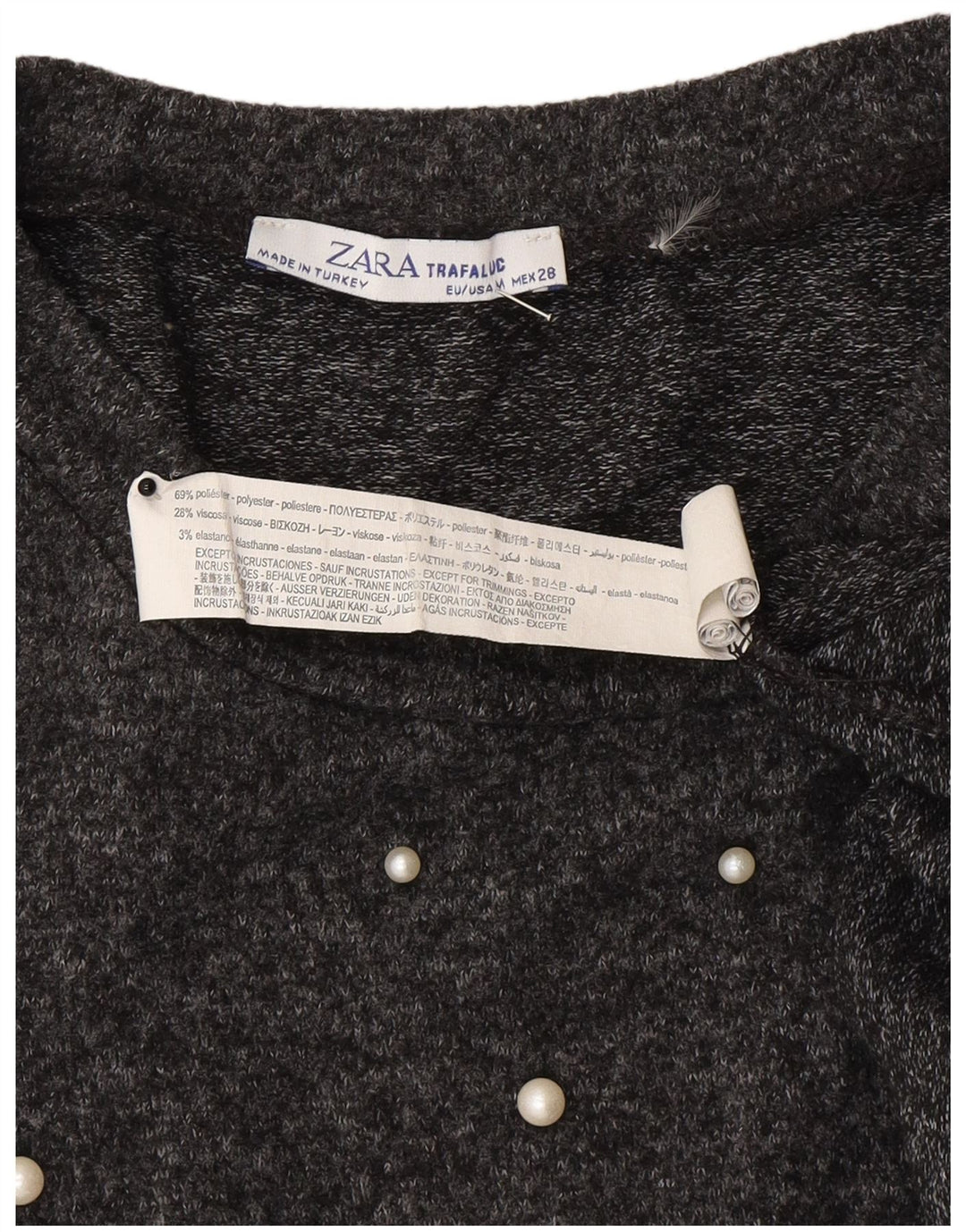 Top supradimensionat pentru femei Zara cu mâneci 3/4 UK 14 Medium Gri Poliester