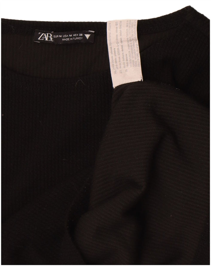 Crop Top pentru femei Zara cu mânecă lungă UK 12 Poliester mediu negru