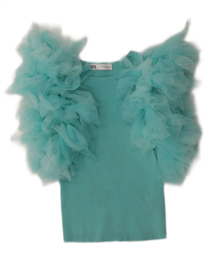 Bluză Crop Top Femei Zara UK 8 Small Turcoaz Viscose