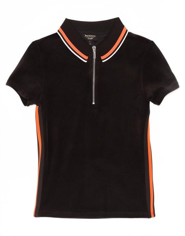 Tricou polo pentru femei Juicy Couture UK 8 mic bumbac cu dungi negre