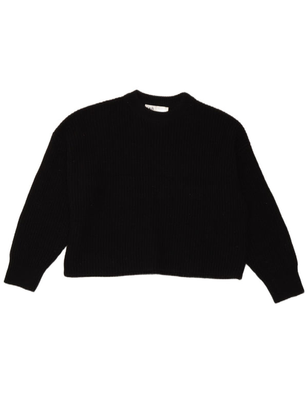 Pulover de damă Zara Crop oversized cu decolteu triplu UK 10 Mic Negru