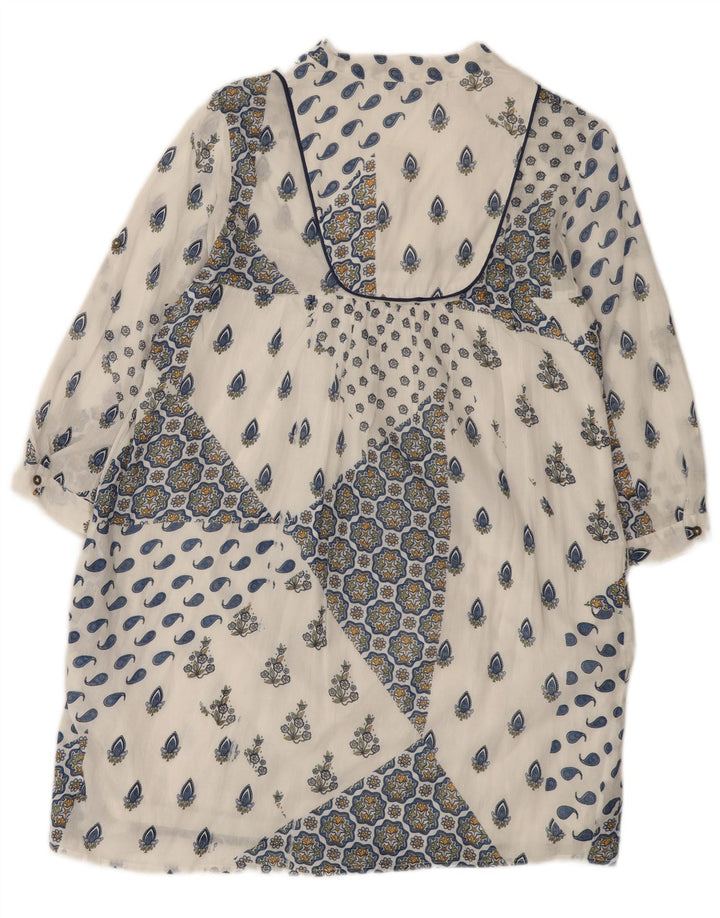 Rochie ZARA pentru femei cu mâneci 3/4, UK 12, bumbac Paisley alb mediu