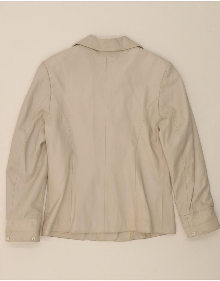 VINTAGE Womens Leather 3 Button Blazer Jacket UK 14 Medium Beige Vintage Vintage and Second-Hand Vintage from Messina Hembry 