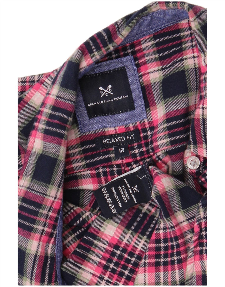 Crew Clothing Cămașă de flanel pentru femei, cu croială relaxată, UK 12, roz mediu, carouri