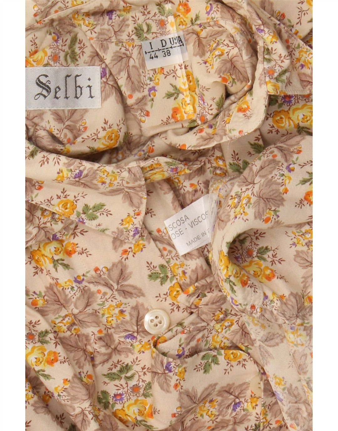 Bluză cămașă pentru femei VINTAGE IT 44 Viscoză Florală Bej Mediu