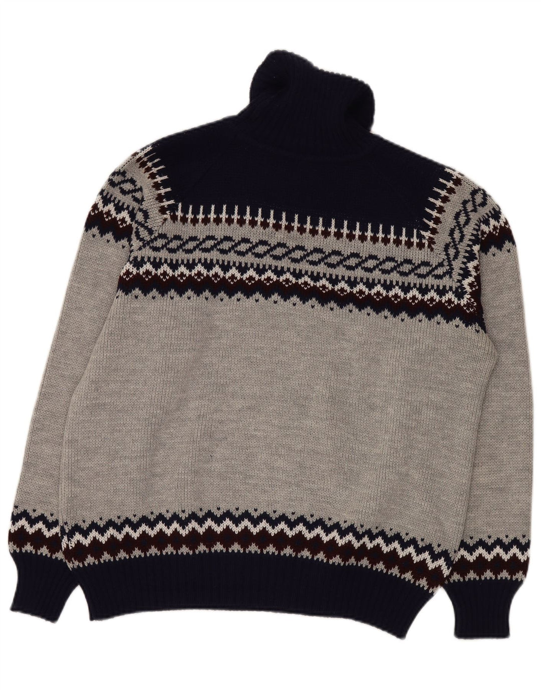 VINTAGE Pulover cu gât rulat pentru bărbați IT 52/54 Large Gri Fair Isle